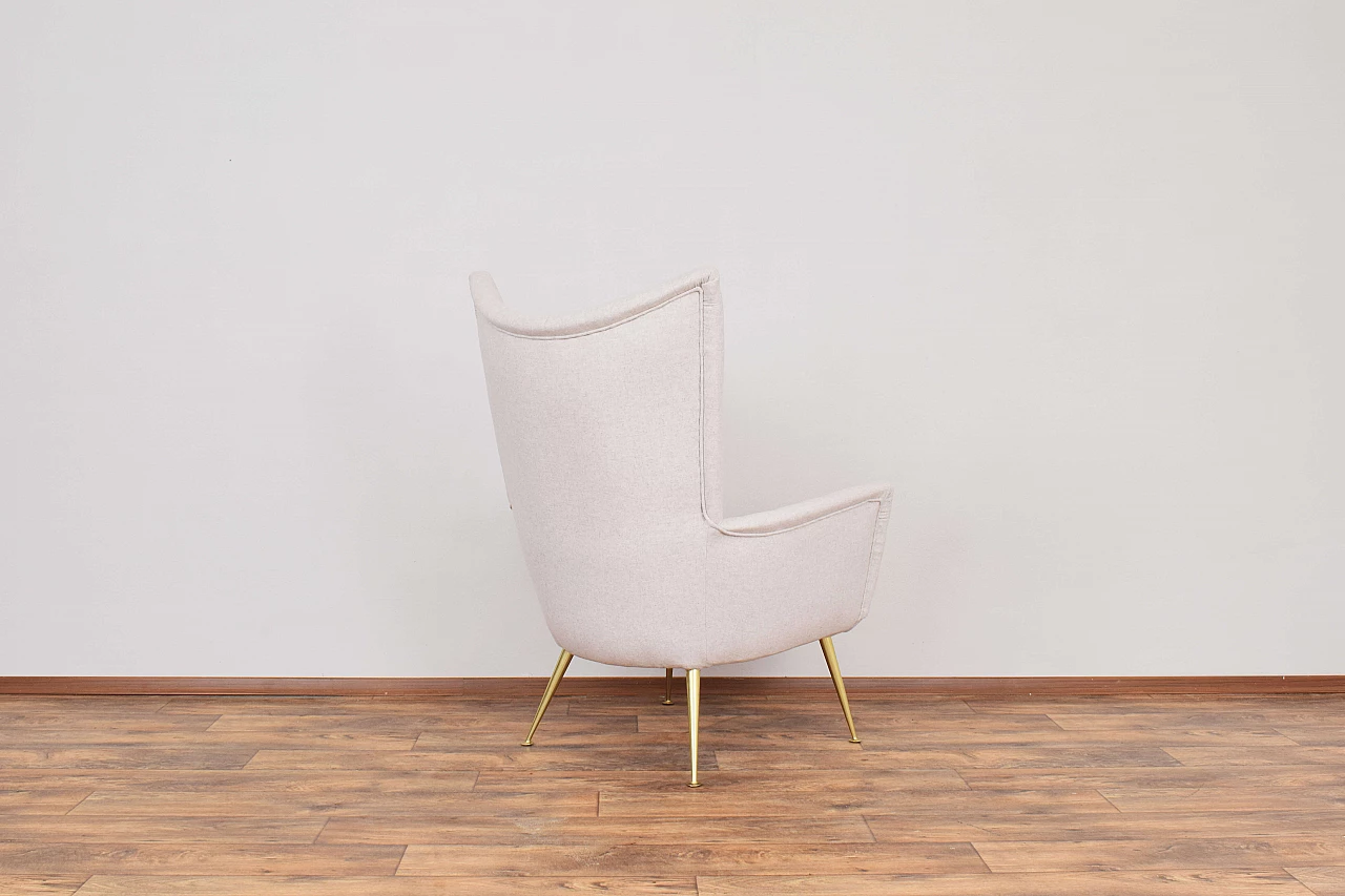 Wool armchair with gilded metal legs, 1960s 5