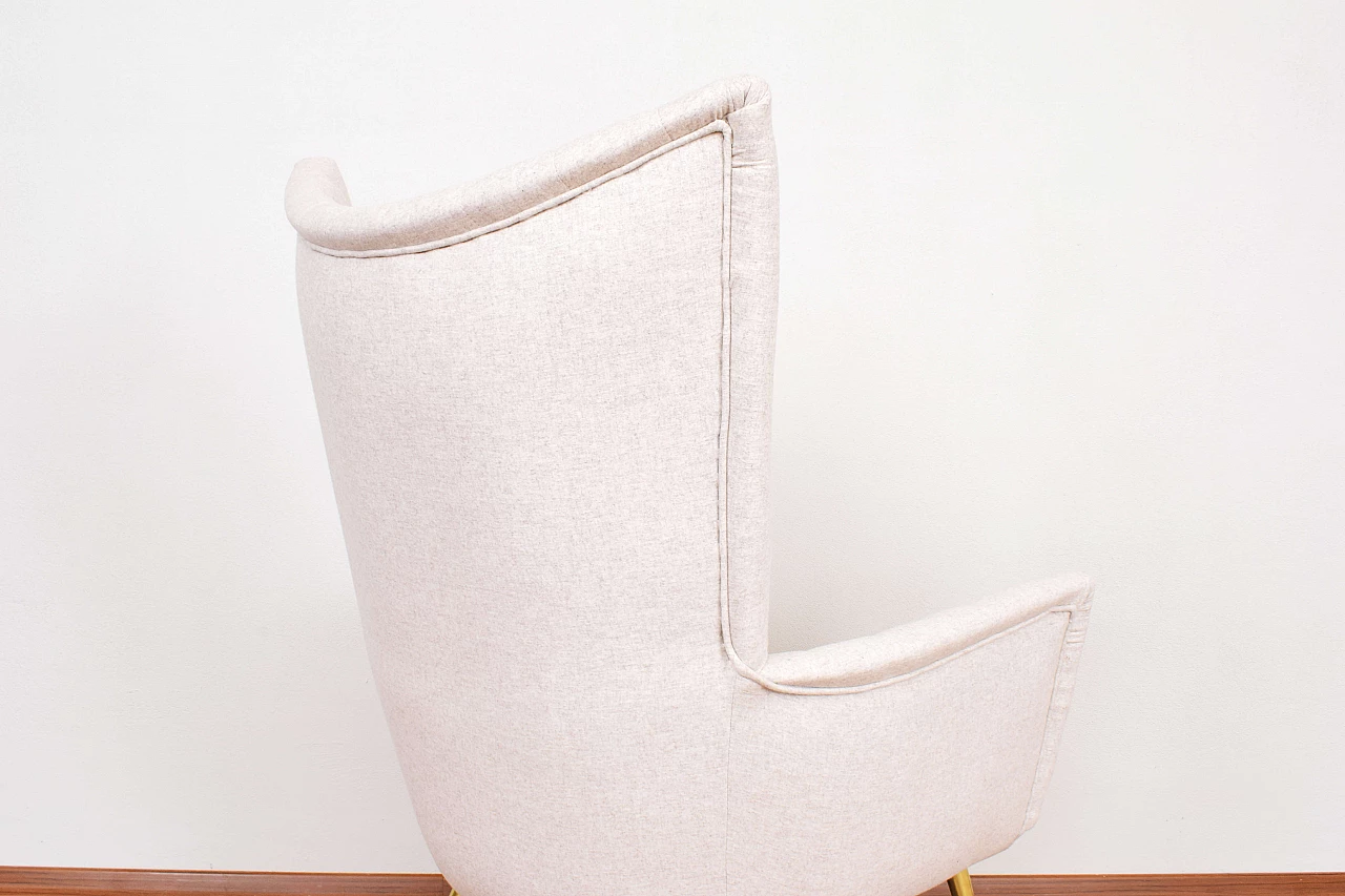 Wool armchair with gilded metal legs, 1960s 8