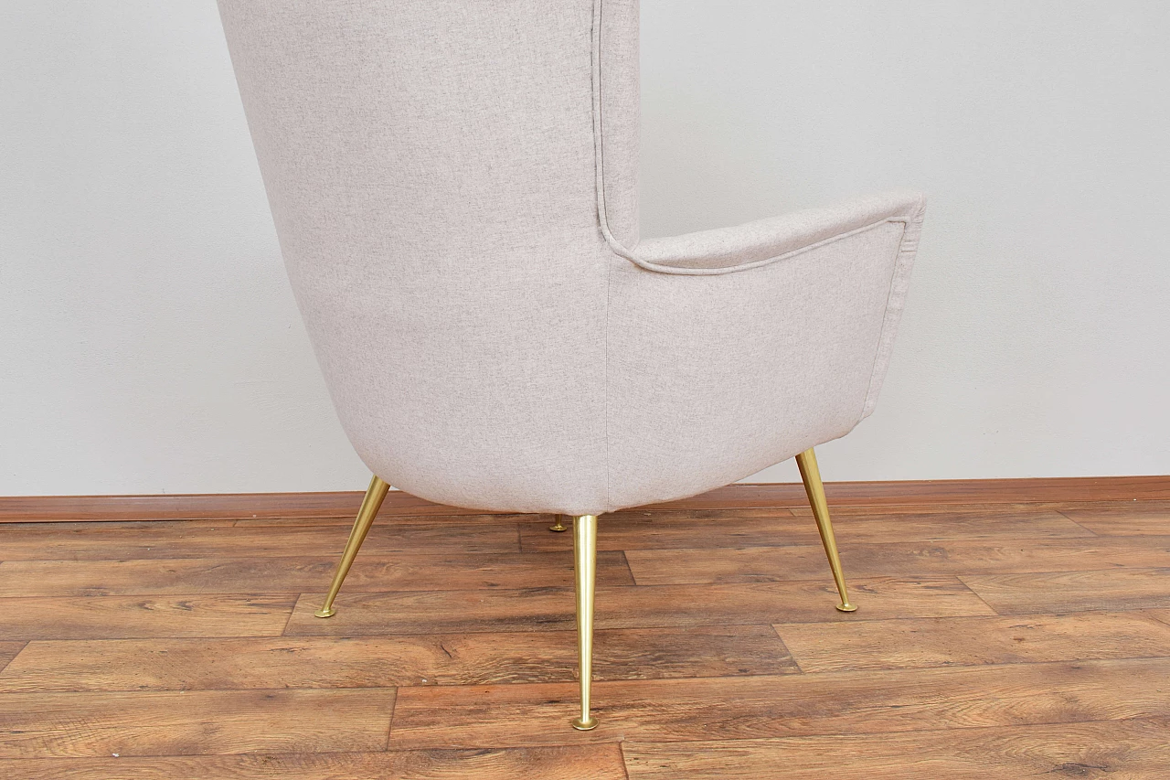 Wool armchair with gilded metal legs, 1960s 9