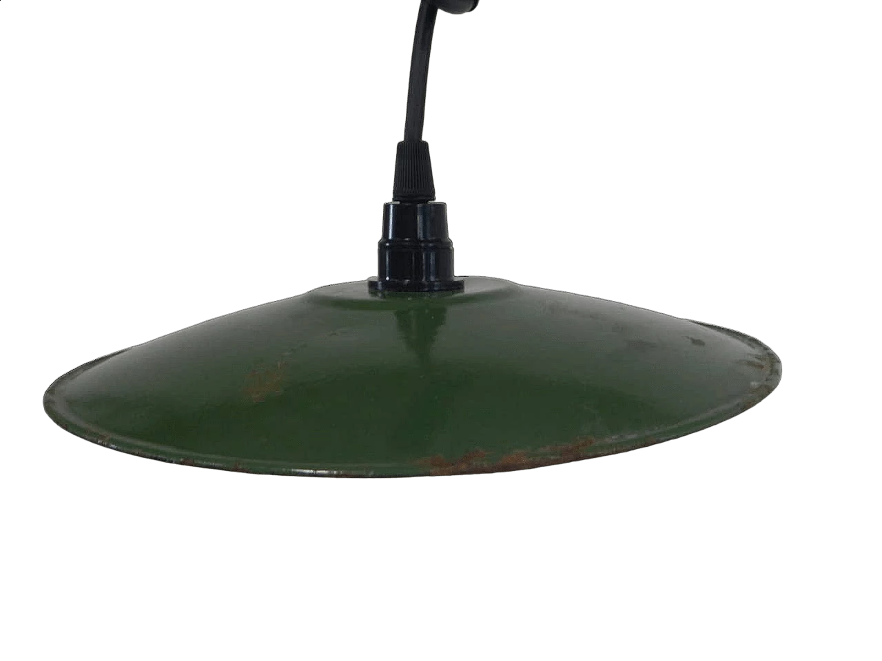 Green metal disc ceiling lamp, 1940s 13