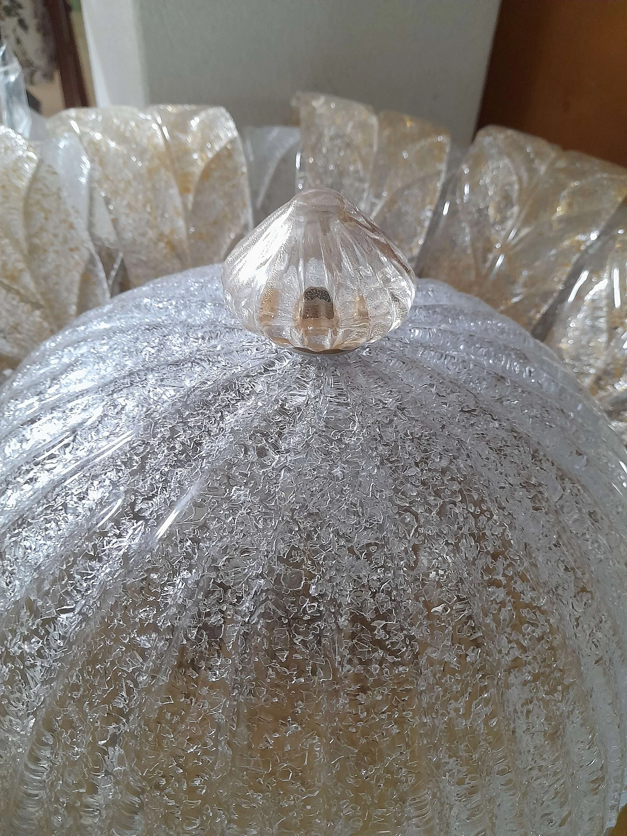 Transparent and amber Murano glass ceiling lamp, 2000s 2