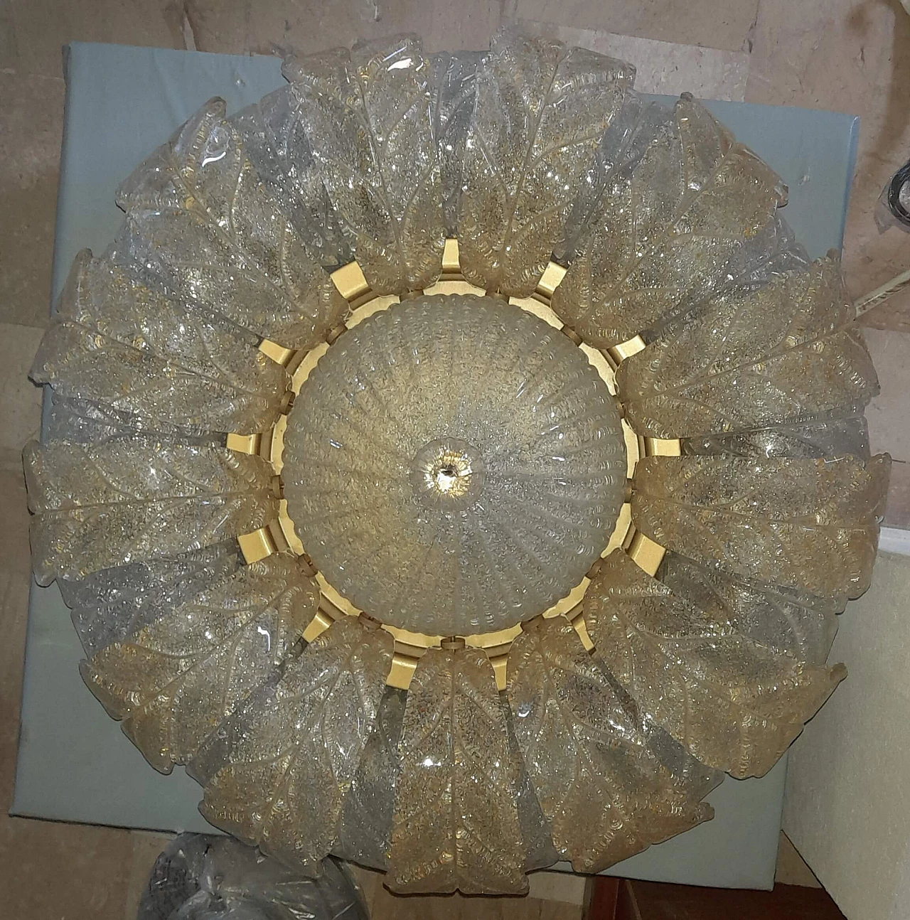 Transparent and amber Murano glass ceiling lamp, 2000s 3