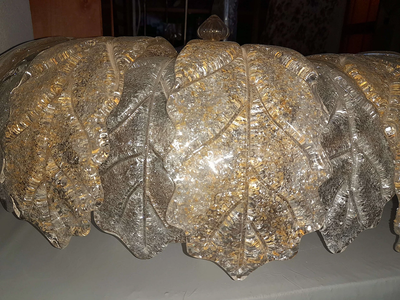 Transparent and amber Murano glass ceiling lamp, 2000s 4