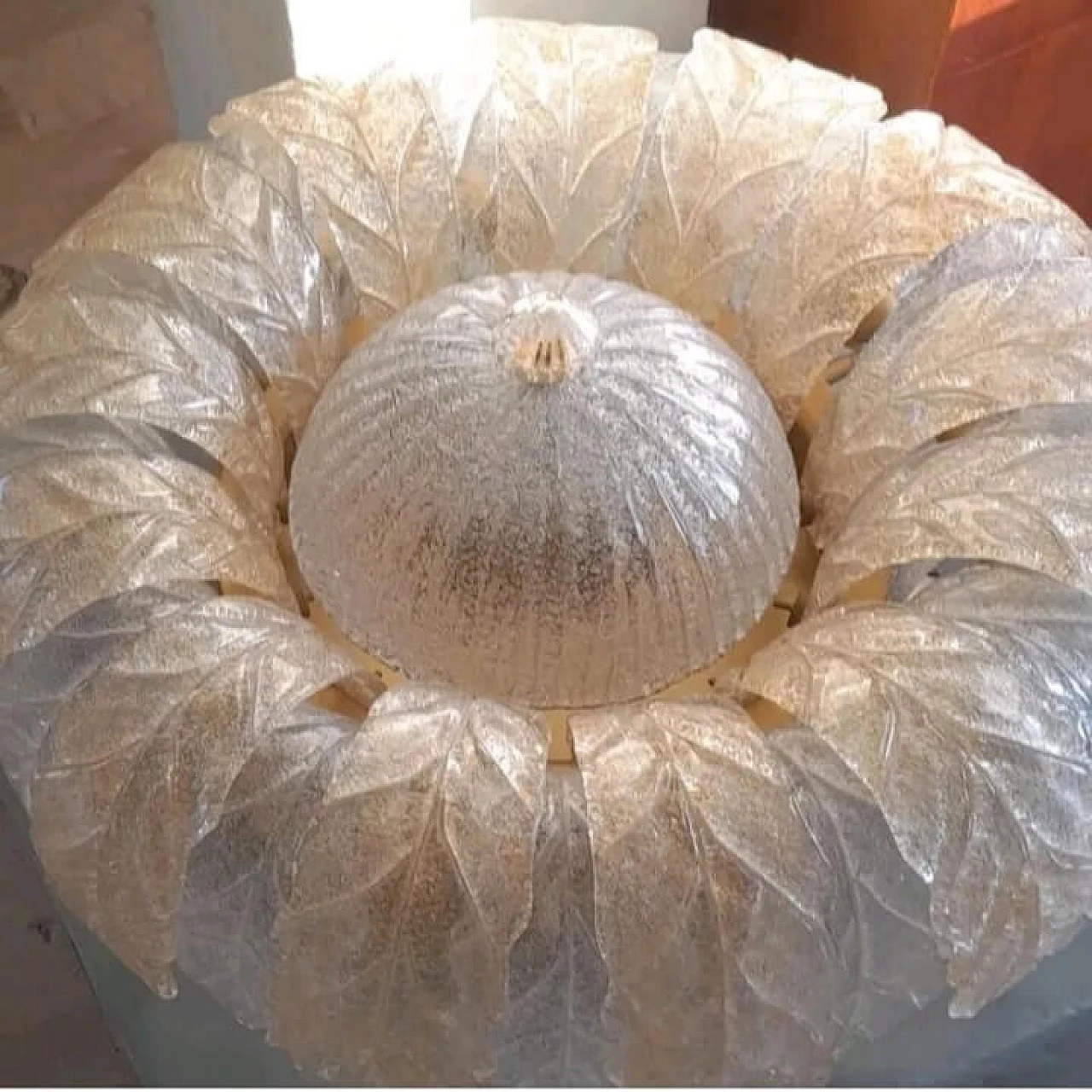 Transparent and amber Murano glass ceiling lamp, 2000s 5