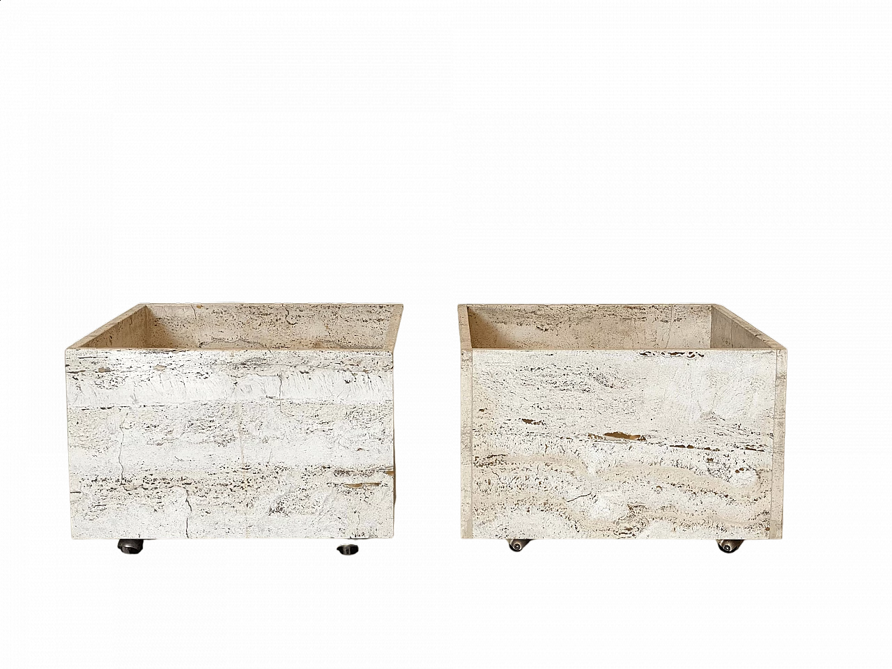 Pair of travertine planters with wheels, 1970s 21