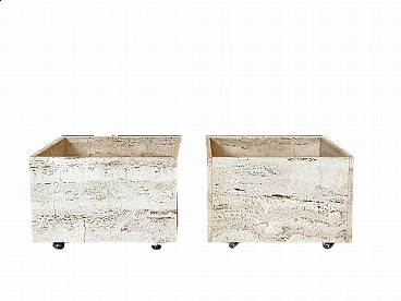 Pair of travertine planters with wheels, 1970s
