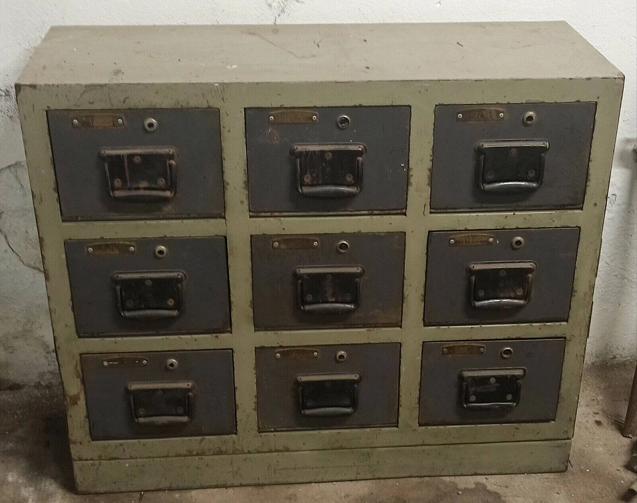 Two-tone iron industrial chest of drawers, 1950s 2