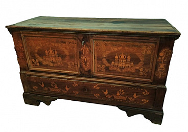 Solid walnut marriage chest with inlays, late 18th century