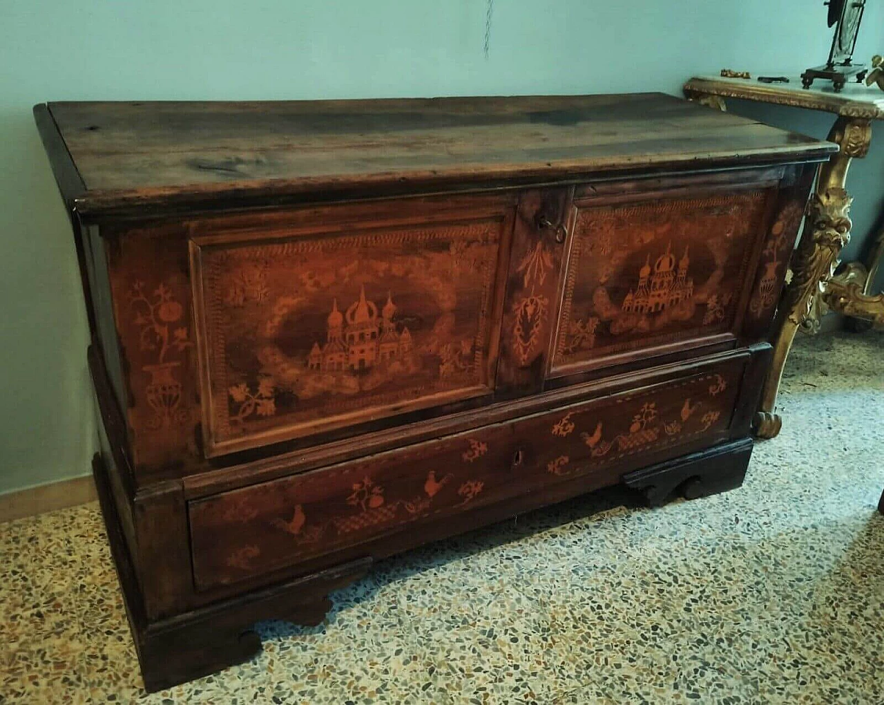Solid walnut marriage chest with inlays, late 18th century 2