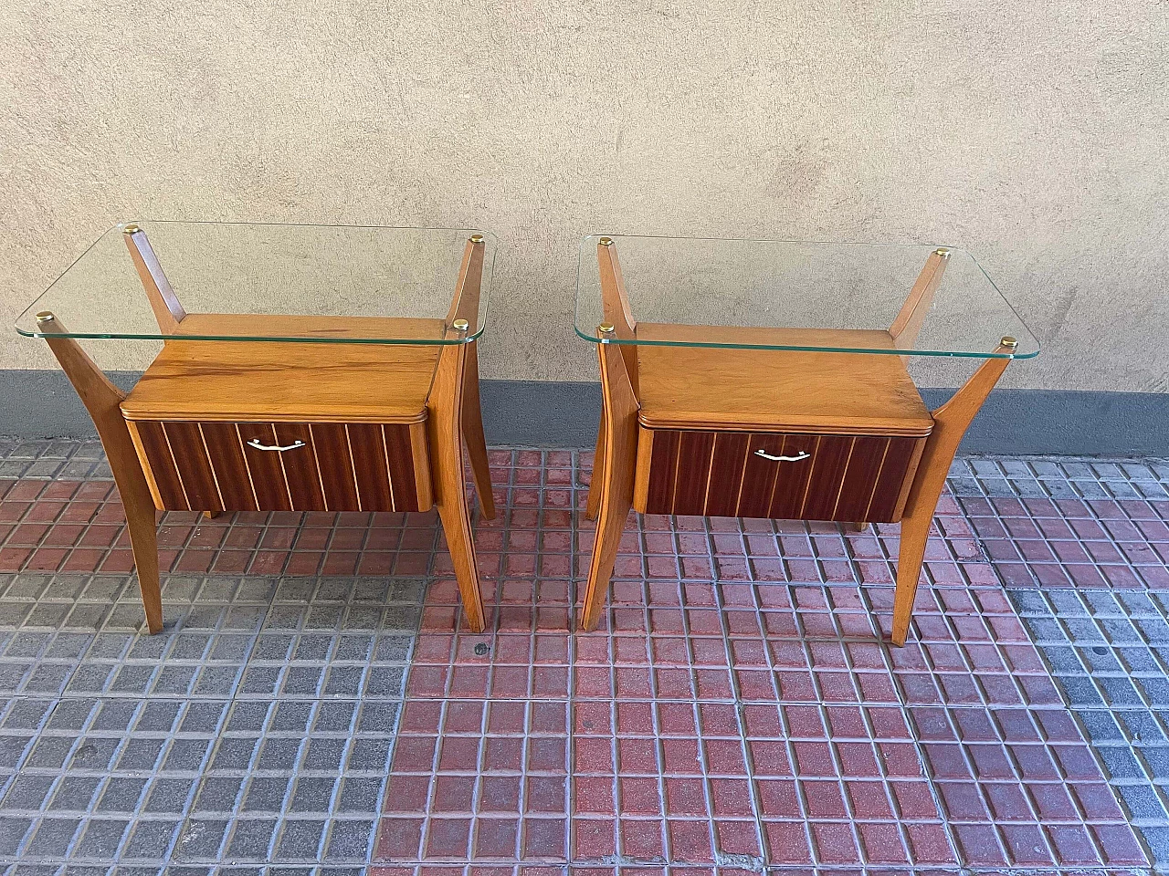 Pair of bedside tables in maple and walnut by Gio Ponti, 1950s 3