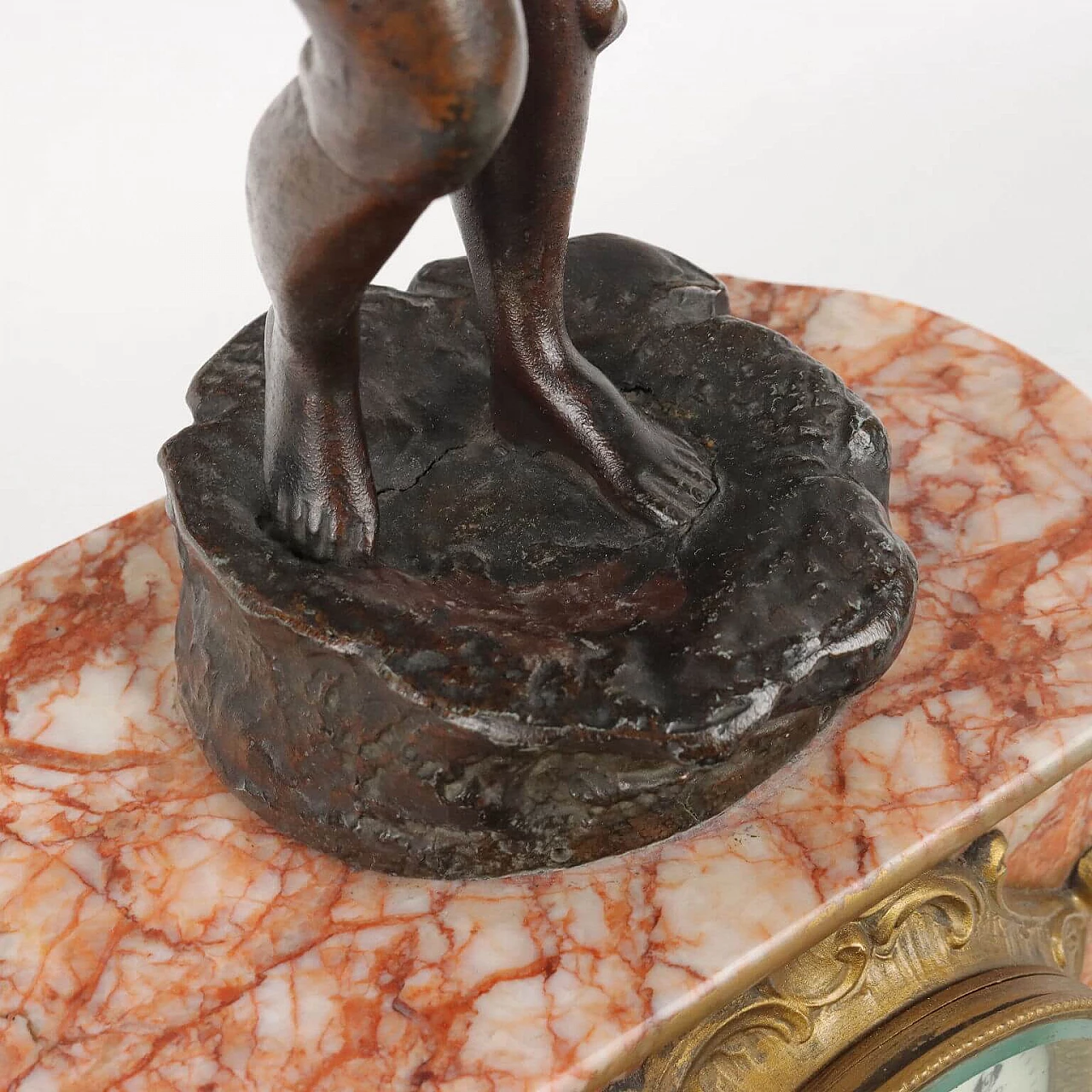 Marble table clock with patinated antimony sculpture, early 20th century 5