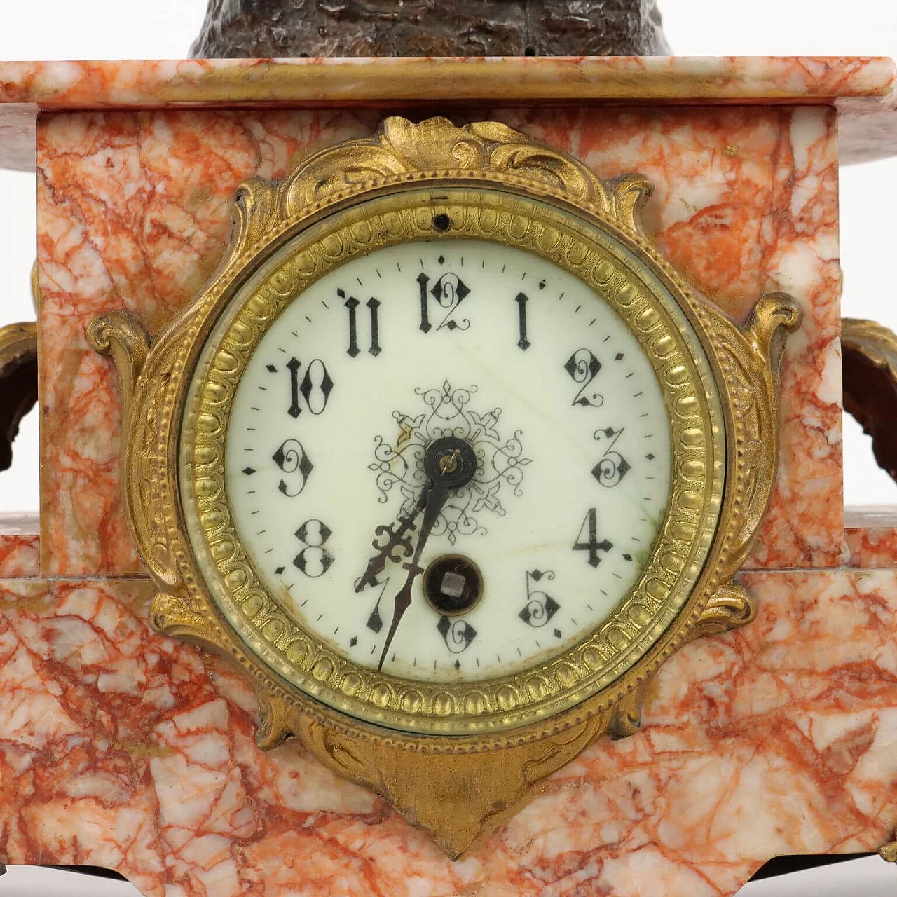 Marble table clock with patinated antimony sculpture, early 20th century 6