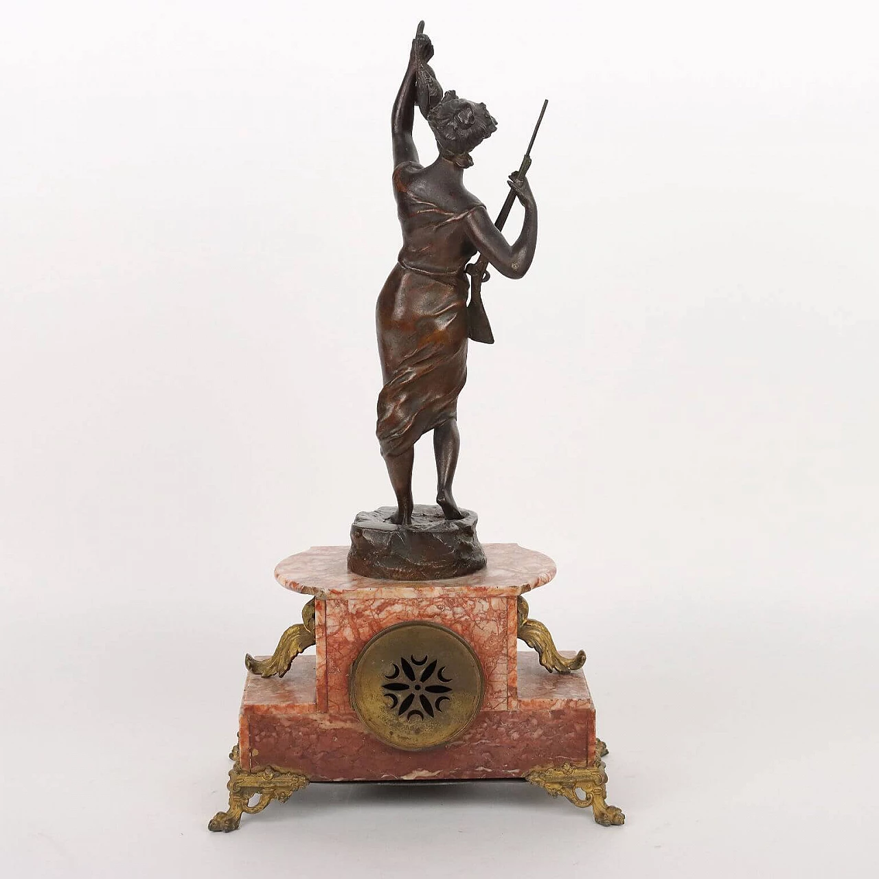 Marble table clock with patinated antimony sculpture, early 20th century 9