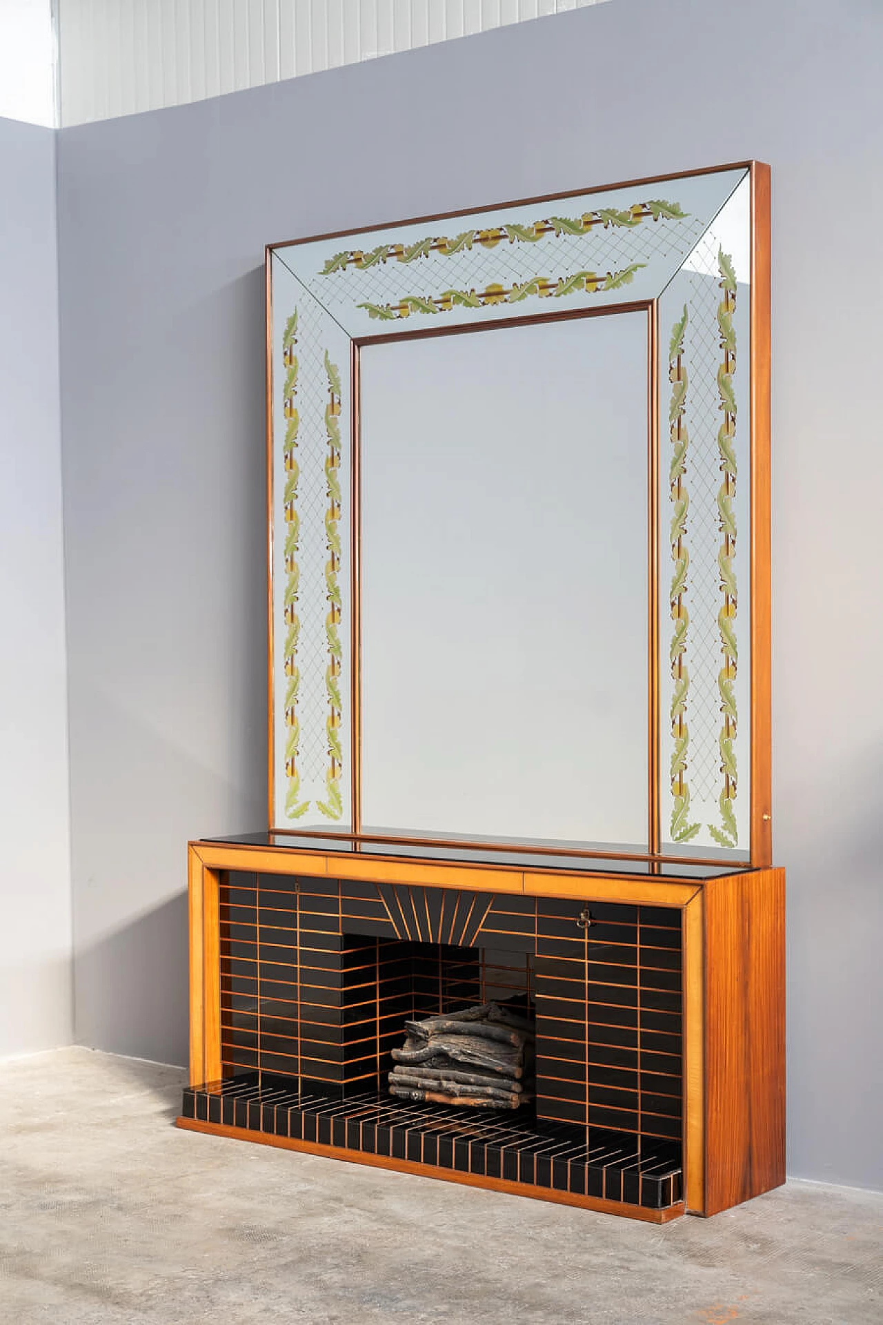 Rosewood and black glass sideboard with mirror by Luigi Brusotti, 1940s 1