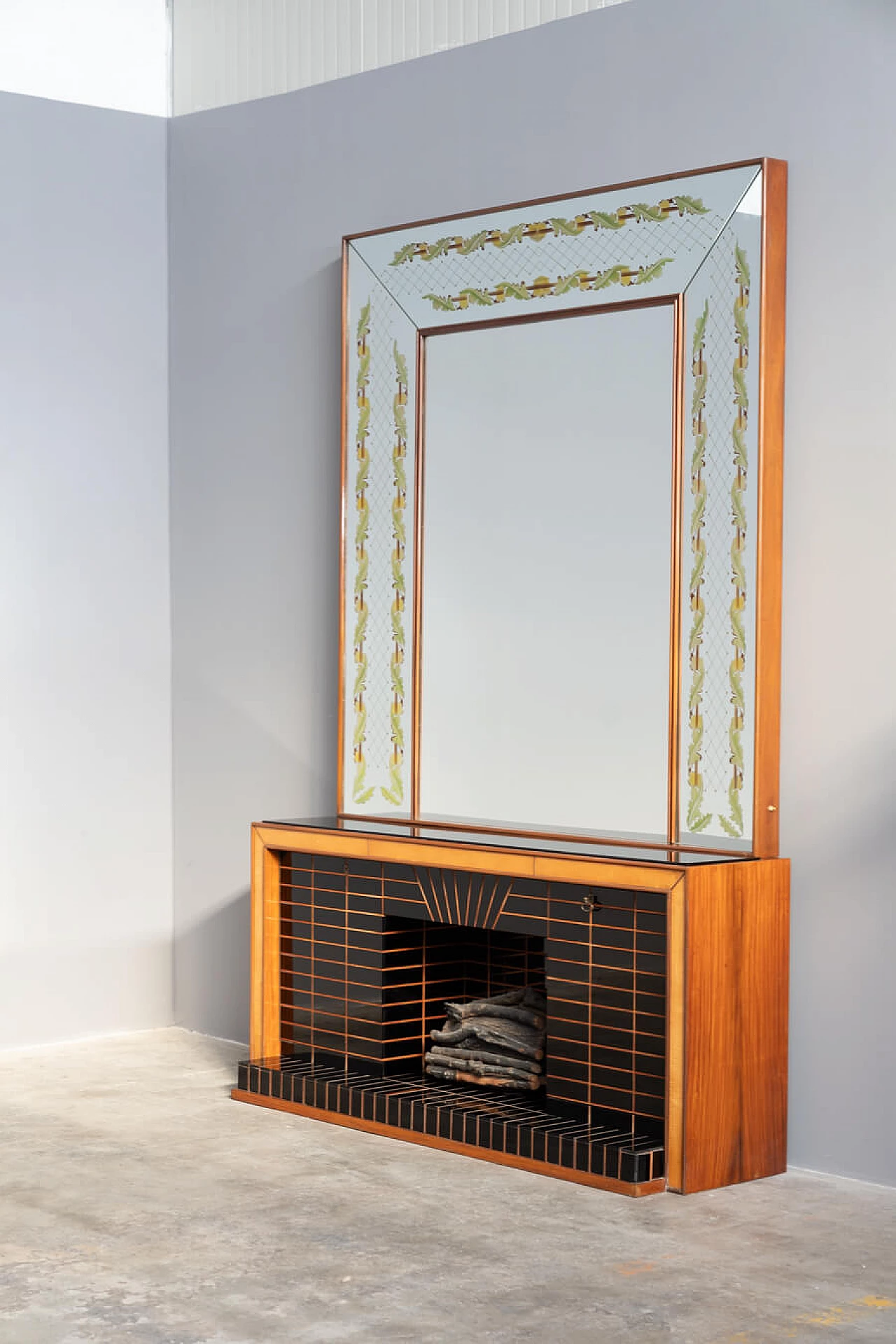 Rosewood and black glass sideboard with mirror by Luigi Brusotti, 1940s 2