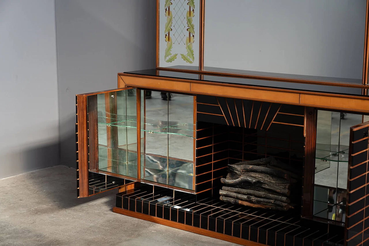 Rosewood and black glass sideboard with mirror by Luigi Brusotti, 1940s 5