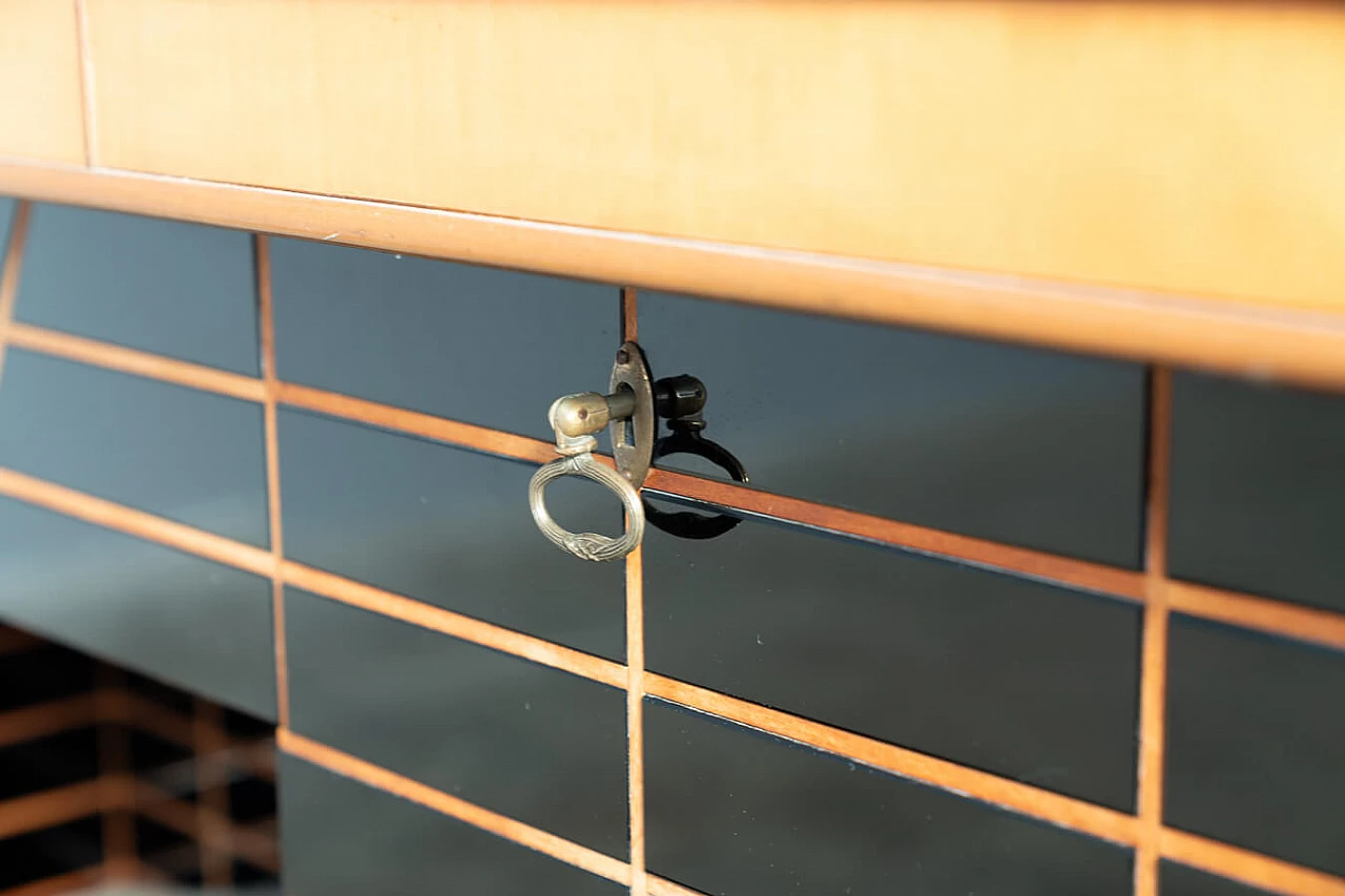 Rosewood and black glass sideboard with mirror by Luigi Brusotti, 1940s 20