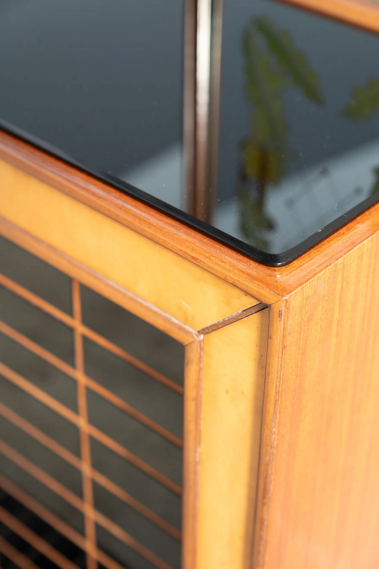 Rosewood and black glass sideboard with mirror by Luigi Brusotti, 1940s 26