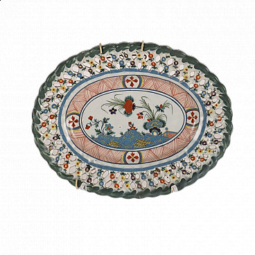 Piatto ovale in maiolica di Faenza policroma, fine '800