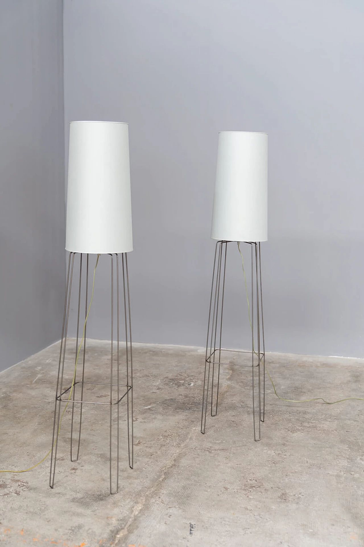 Pair of iron and plasticized fabric floor lamps, 2000s 1376426