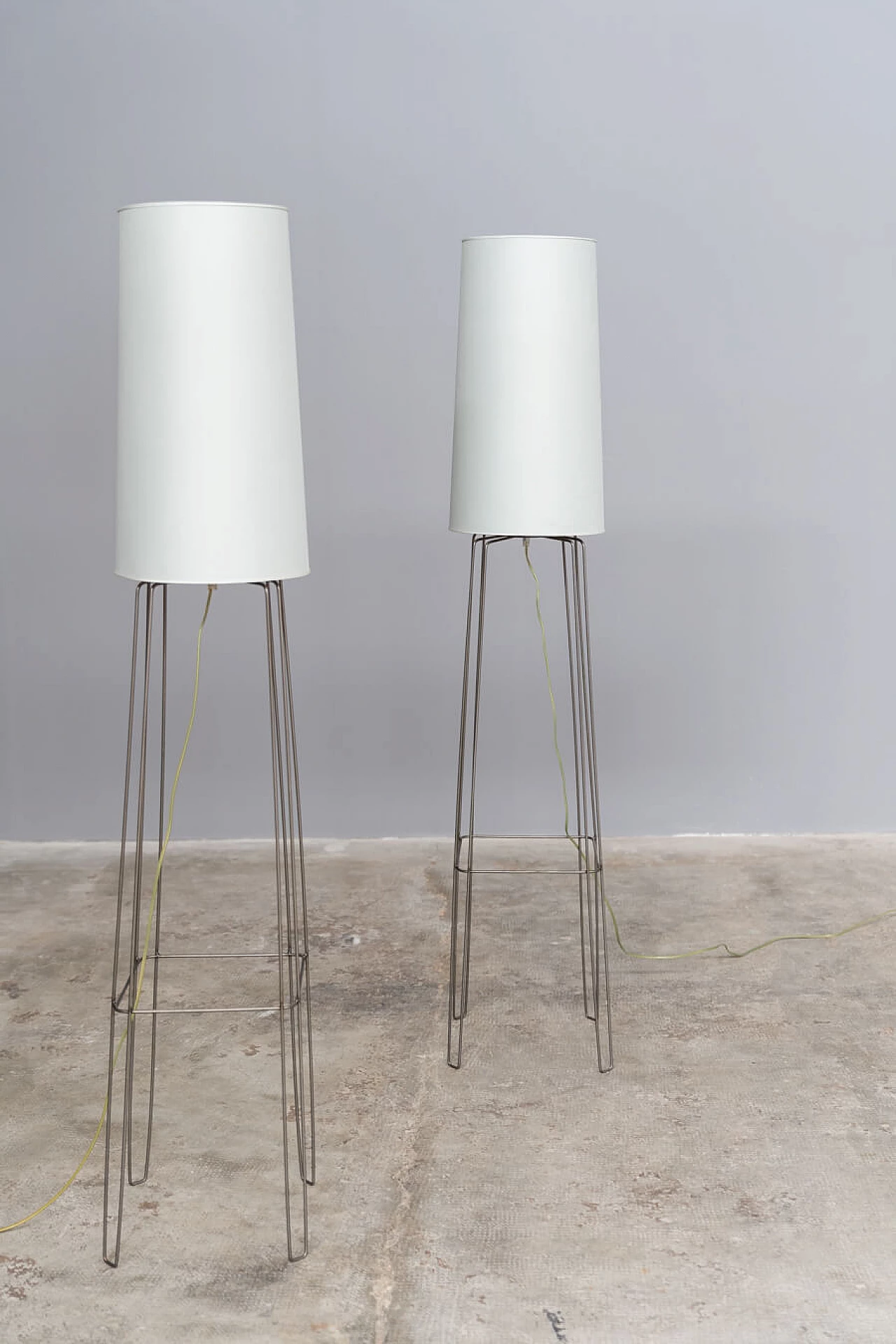 Pair of iron and plasticized fabric floor lamps, 2000s 1376427