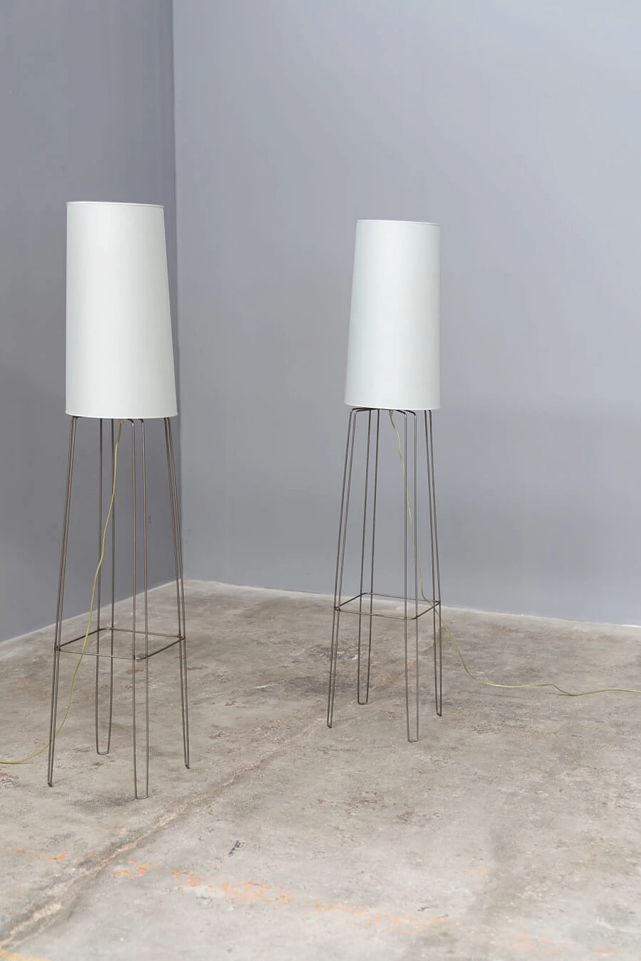 Pair of iron and plasticized fabric floor lamps, 2000s 1376428