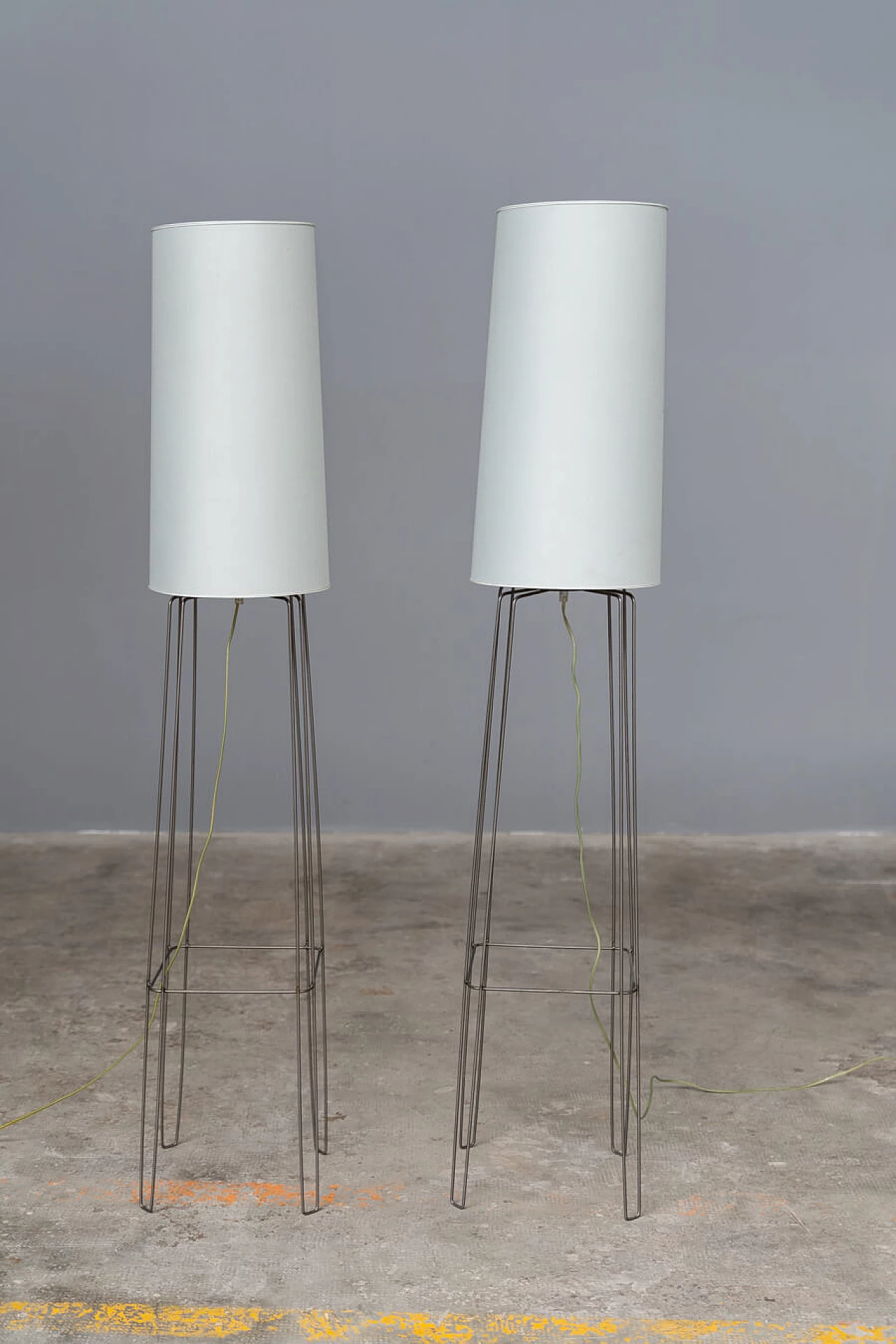 Pair of iron and plasticized fabric floor lamps, 2000s 1376429