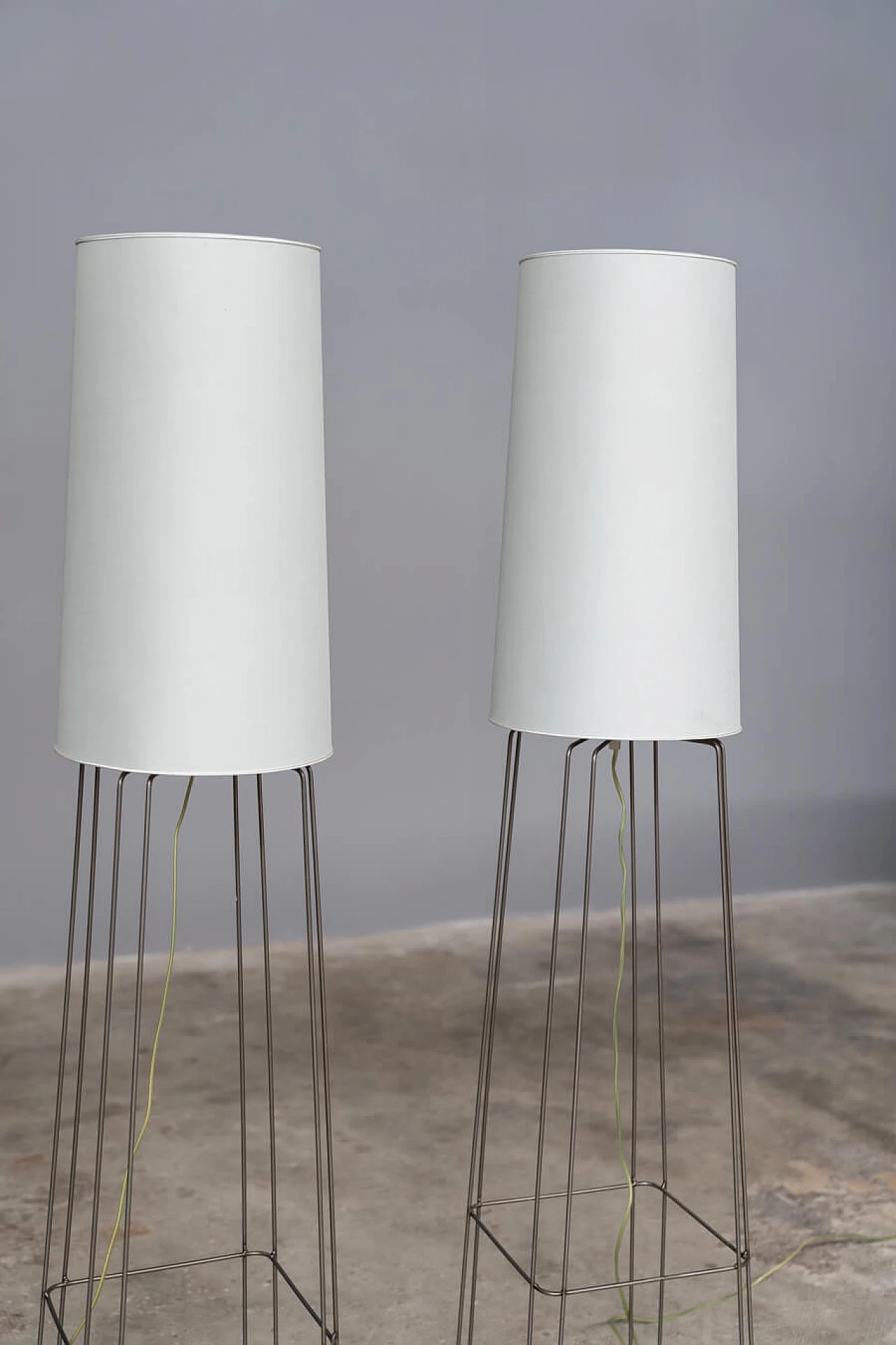Pair of iron and plasticized fabric floor lamps, 2000s 1376430