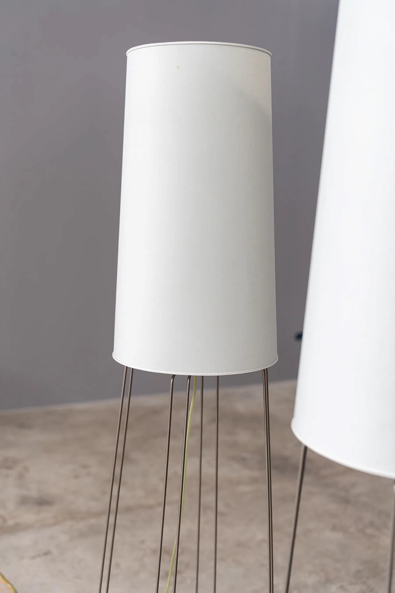 Pair of iron and plasticized fabric floor lamps, 2000s 1376431