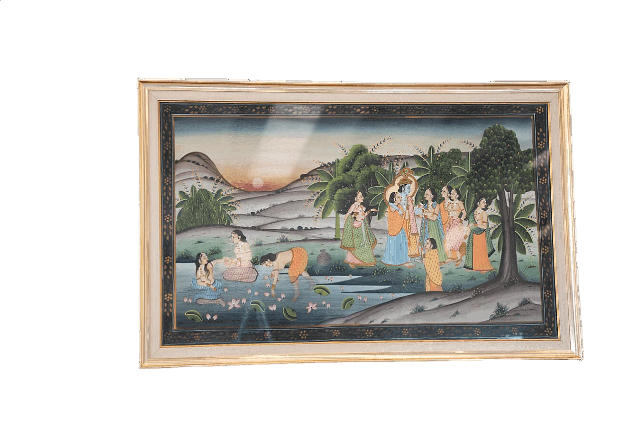 Quadro indiano dipinto a mano su tela, anni '70 14
