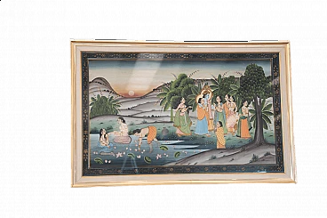 Quadro indiano dipinto a mano su tela, anni '70