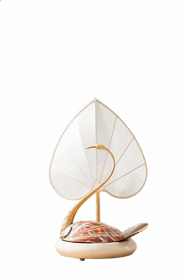 Lampada da tavolo Cigno in acciaio e conchiglie Nautilus di Antonio Pavia, anni '70