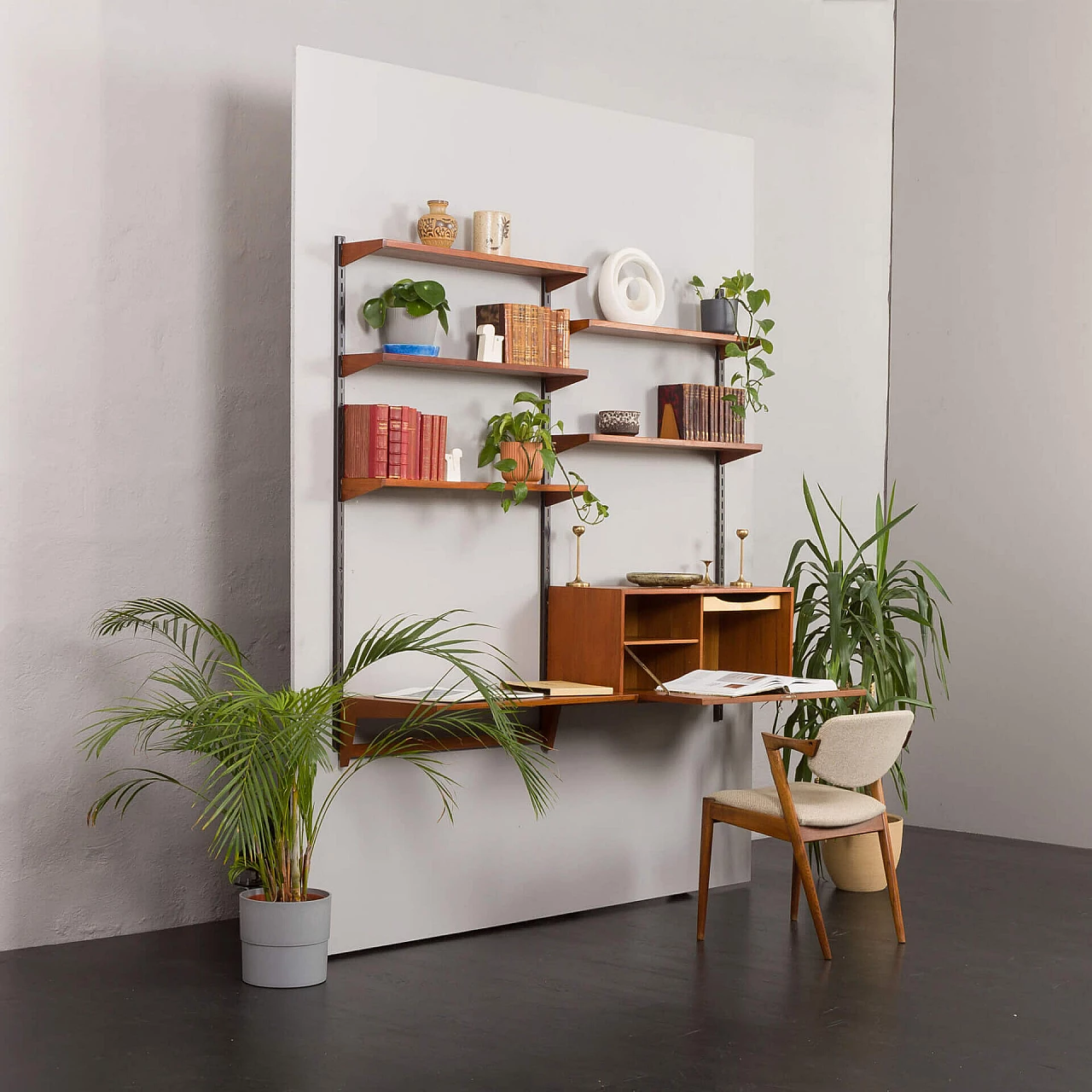 Hanging bookcase with desk by Kai Kristiansen for FM Mobler, 1960s 2