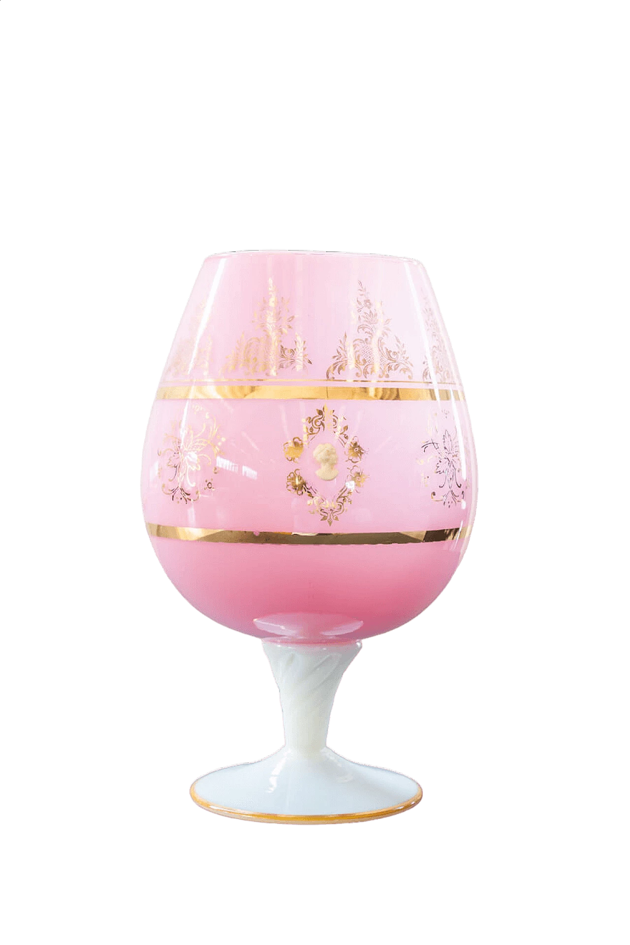 Vaso in vetro rosa decorato a mano, anni '70 13