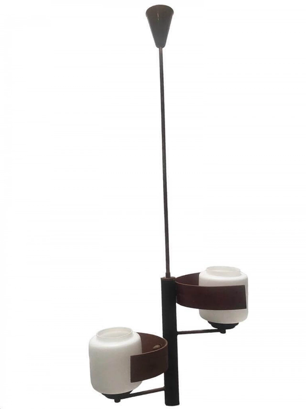 Lampadario a due luci in metallo e vetro nello stile di Stilnovo, anni '60 3