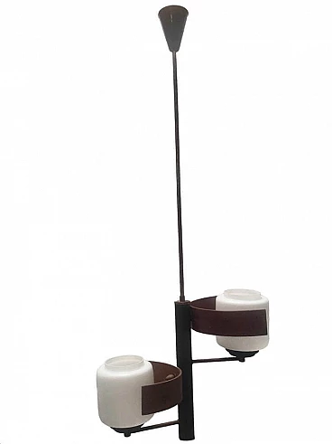 Lampadario a due luci in metallo e vetro nello stile di Stilnovo, anni '60
