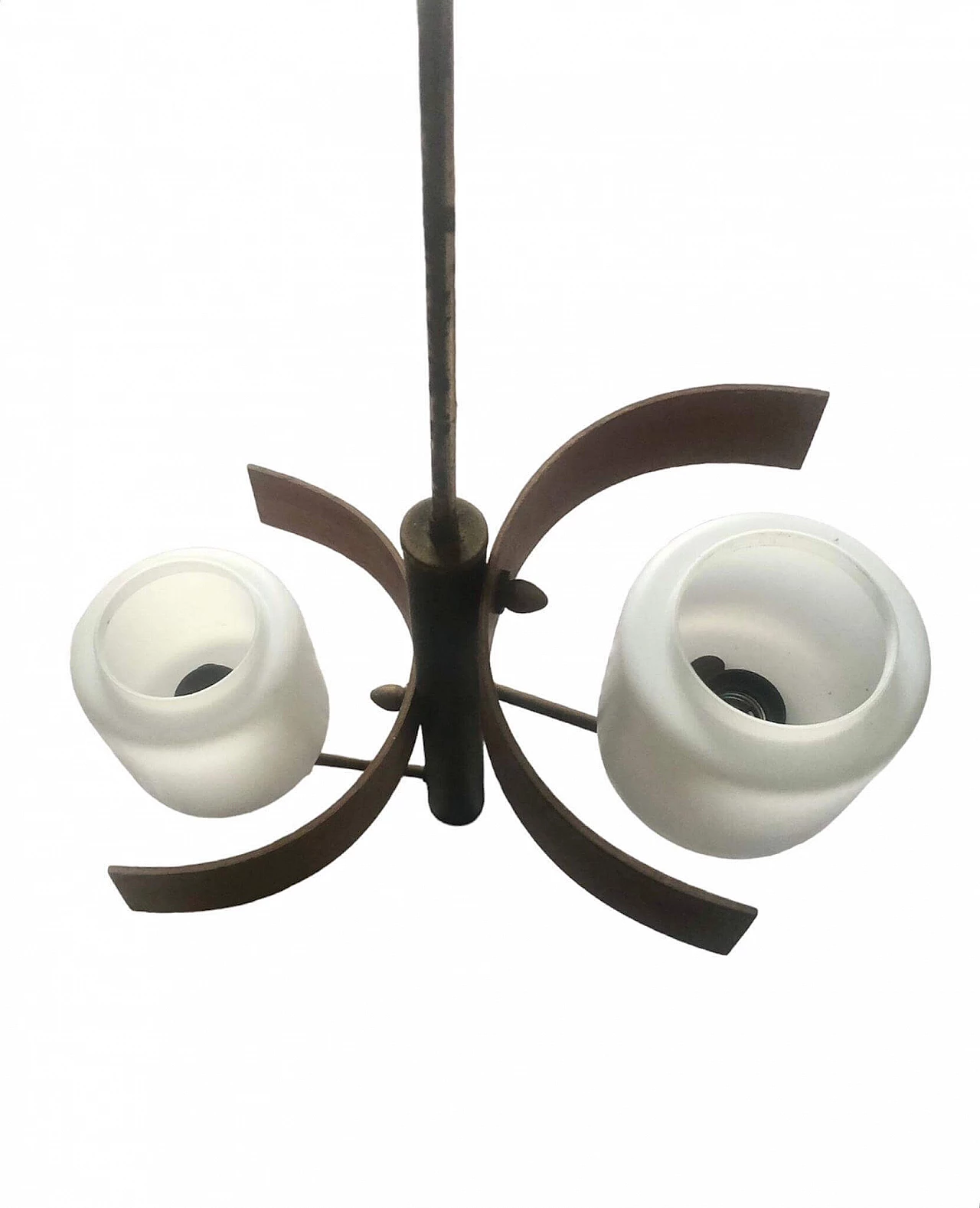 Lampadario a due luci in metallo e vetro nello stile di Stilnovo, anni '60 6