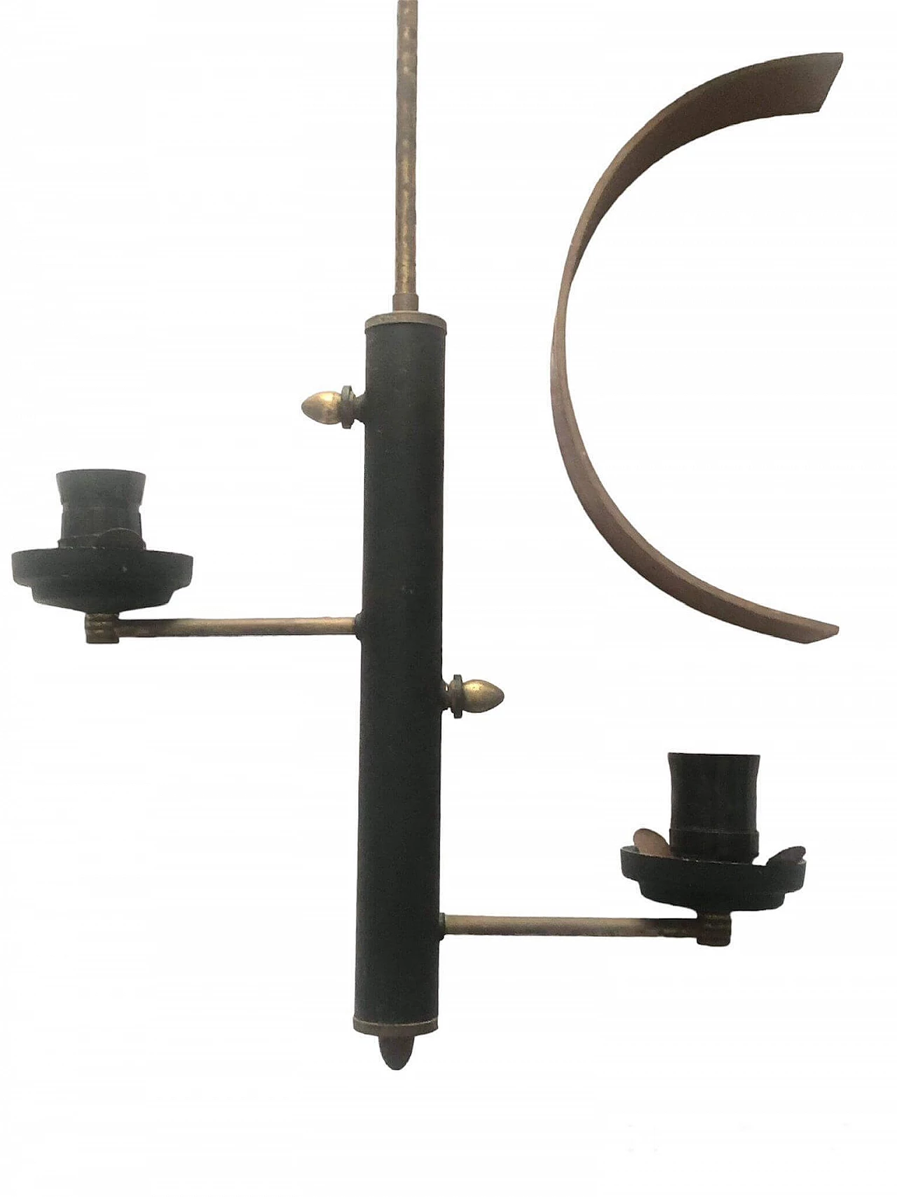 Lampadario a due luci in metallo e vetro nello stile di Stilnovo, anni '60 8