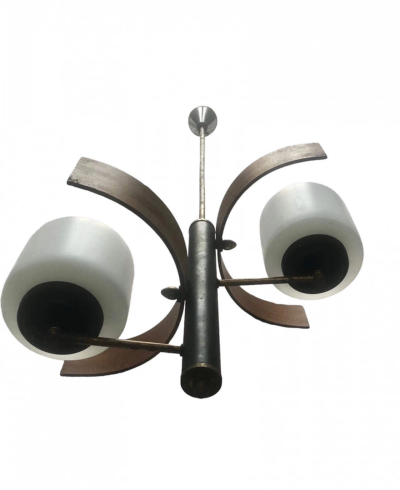 Lampadario a due luci in metallo e vetro nello stile di Stilnovo, anni '60 10