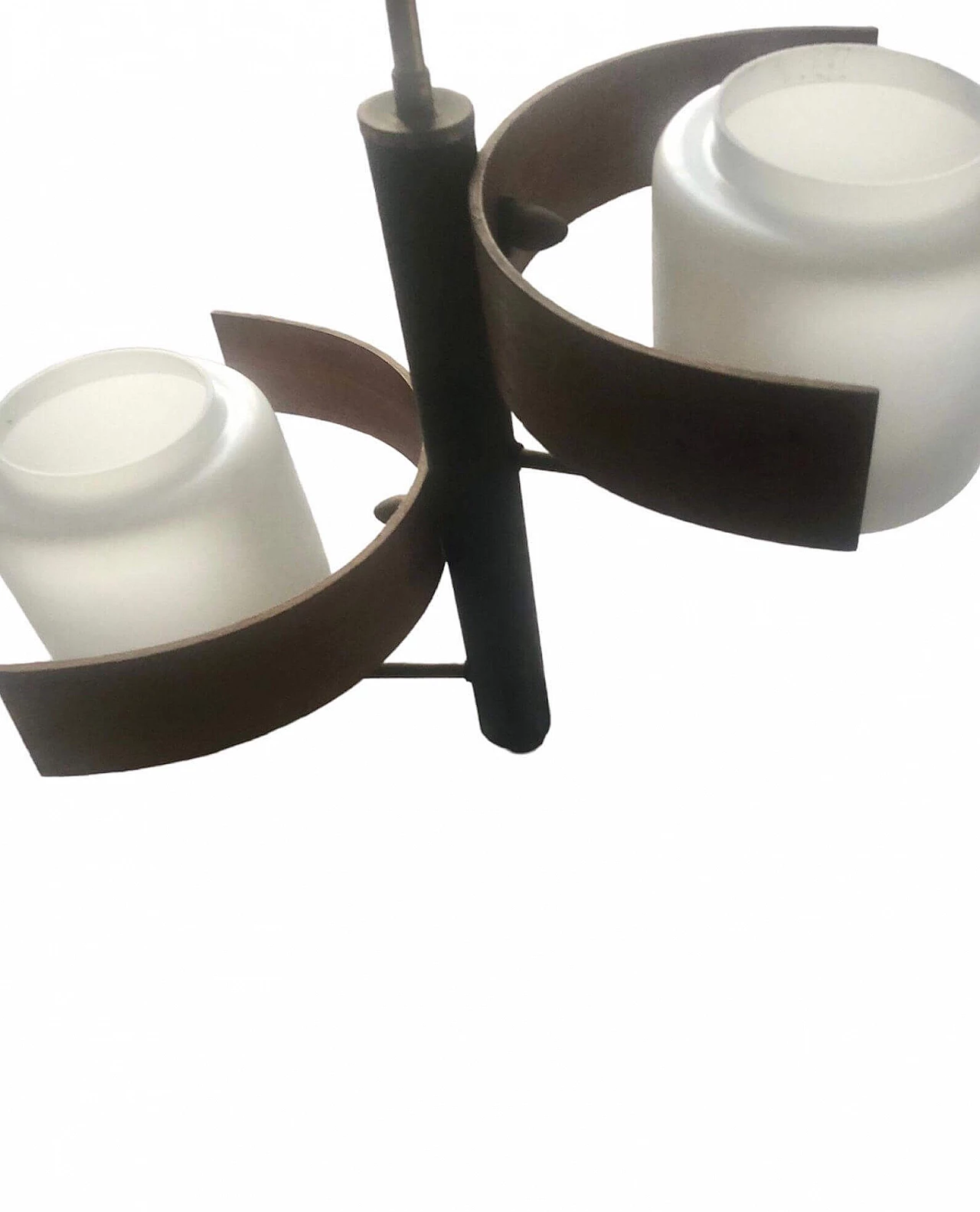 Lampadario a due luci in metallo e vetro nello stile di Stilnovo, anni '60 11