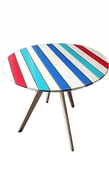Multicolored striped wood folding table, 1970s