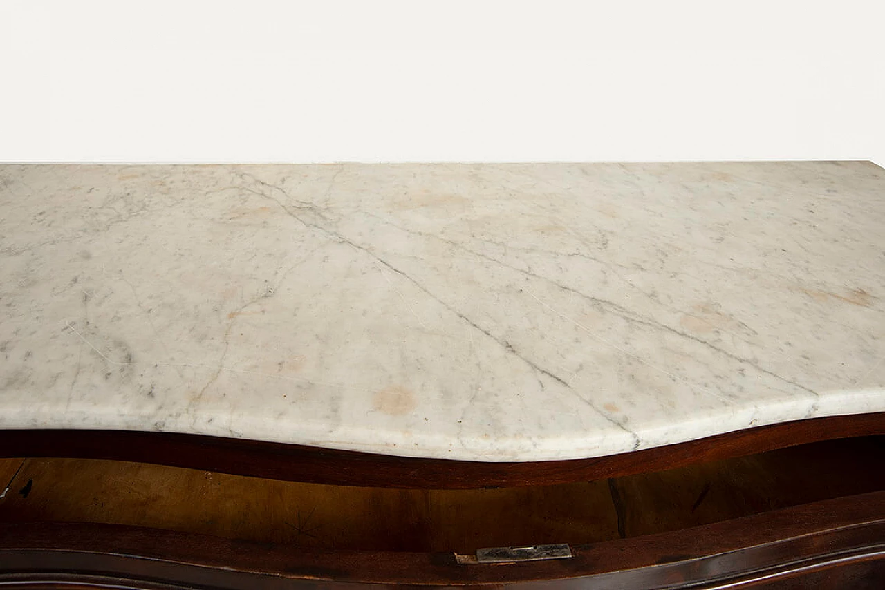 Cassettone Luigi Filippo in piuma di mogano con piano in marmo, '800 2