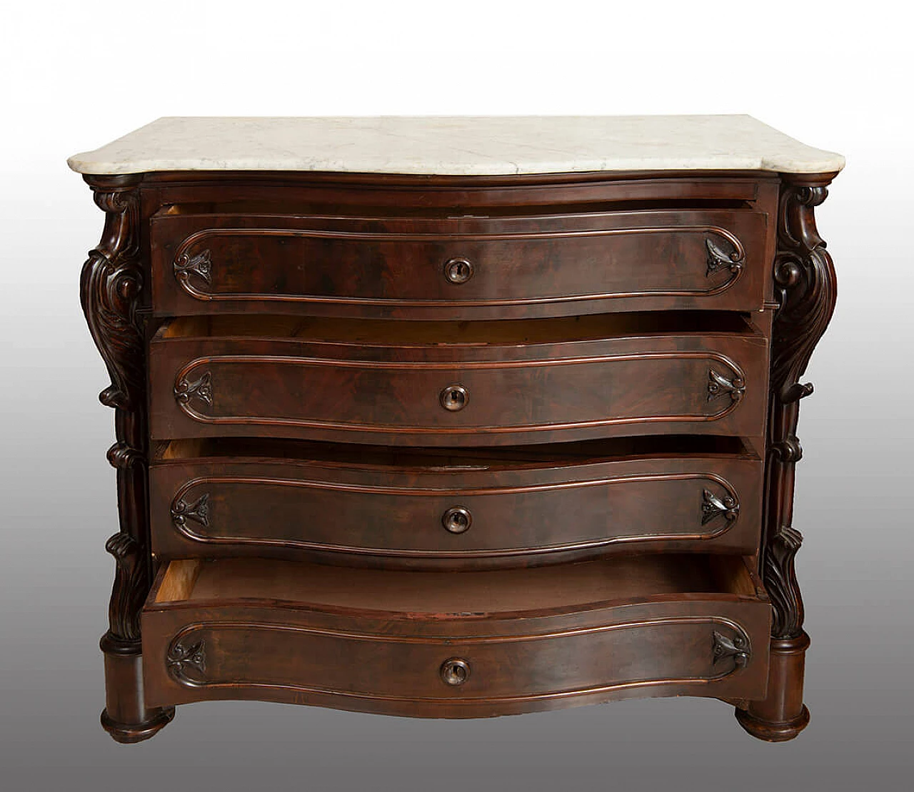 Louis Philippe mahogany feather chest of drawers with marble top, 19th century 6