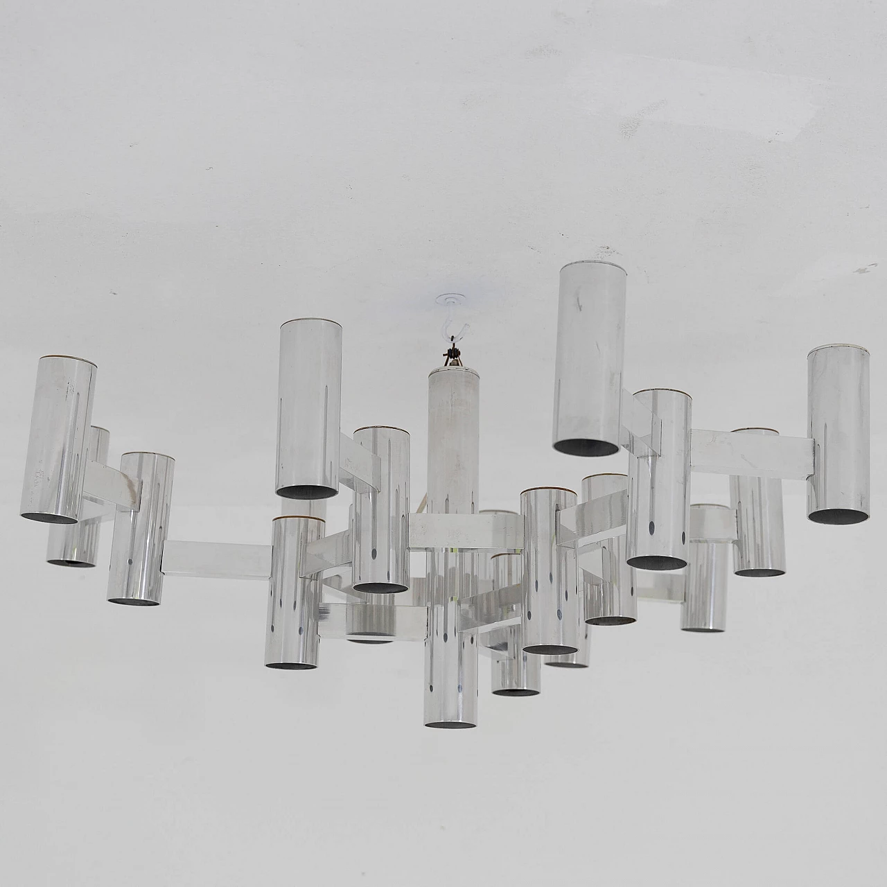 Chrome-plated 19-light ceiling lamp by Sciolari, 1970s 2
