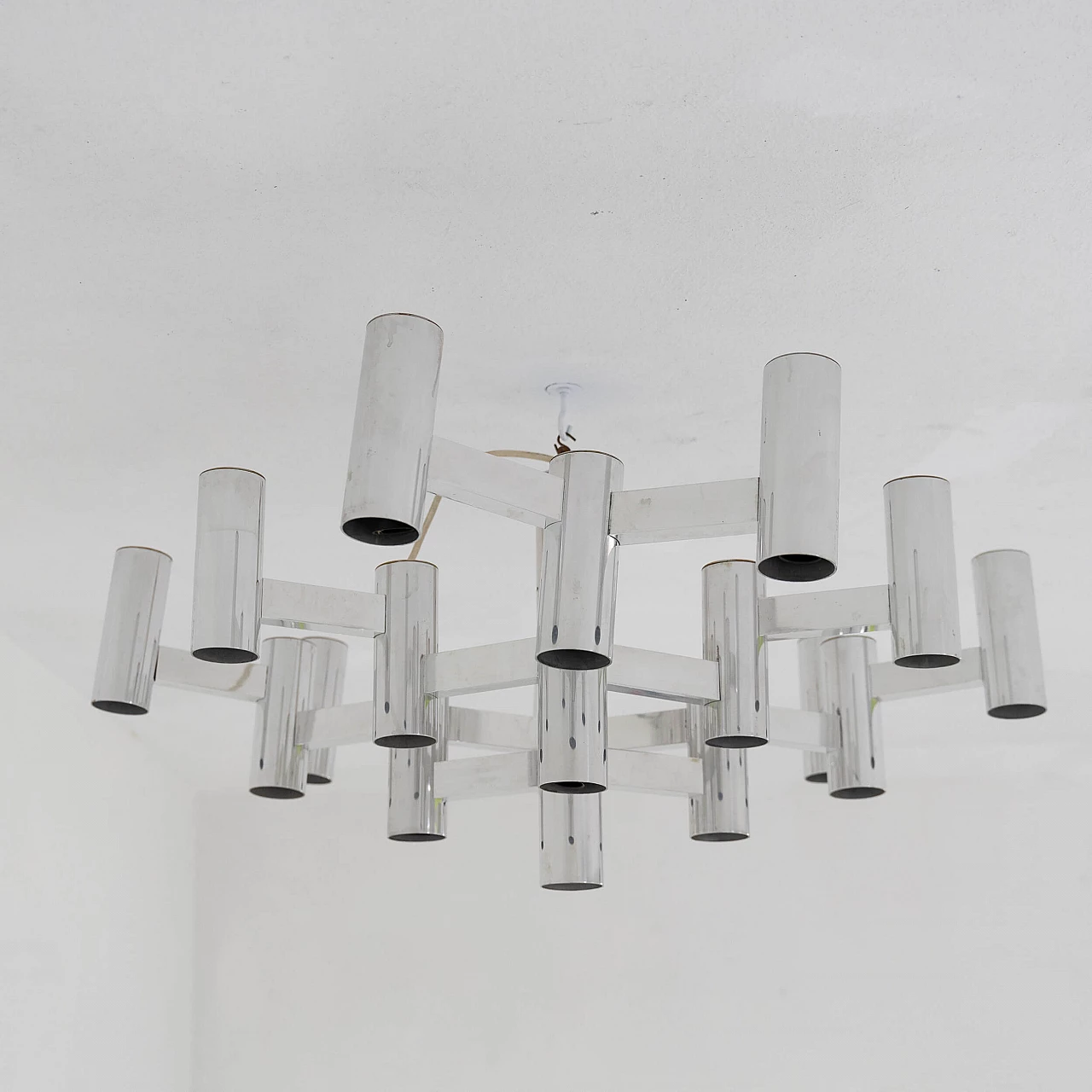 Chrome-plated 19-light ceiling lamp by Sciolari, 1970s 4