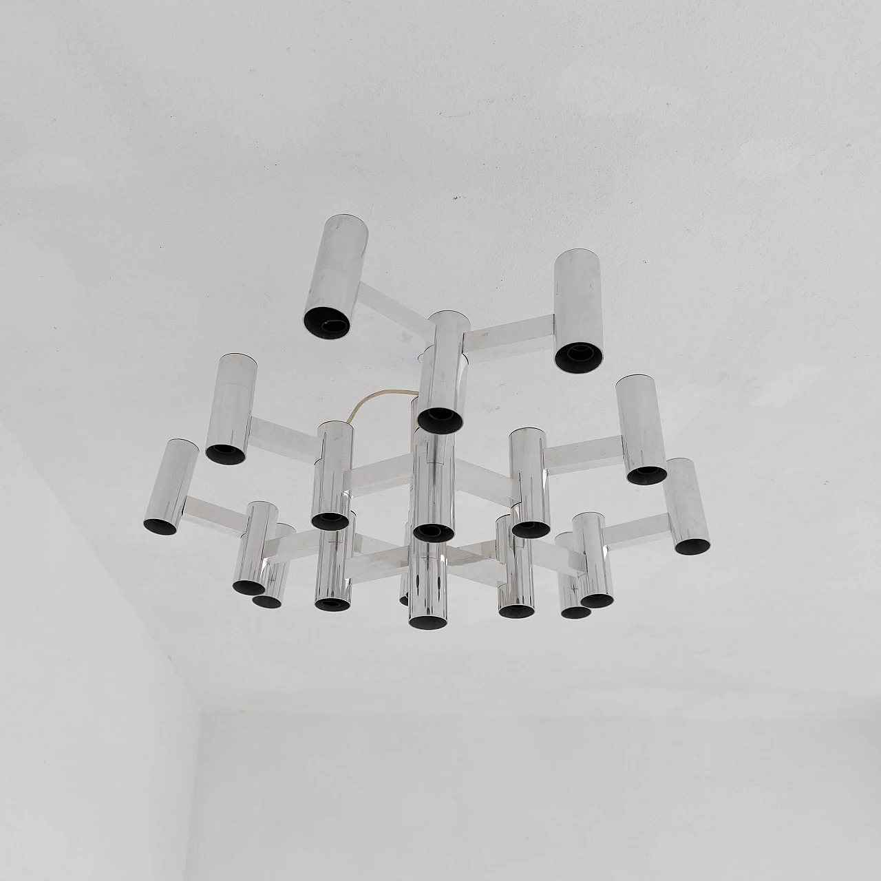 Chrome-plated 19-light ceiling lamp by Sciolari, 1970s 5