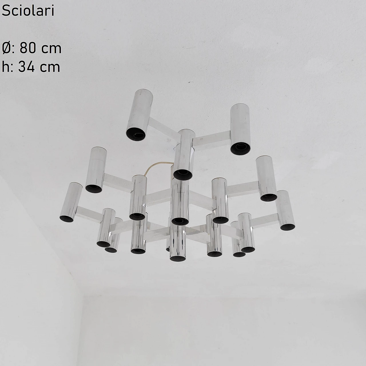 Chrome-plated 19-light ceiling lamp by Sciolari, 1970s 6