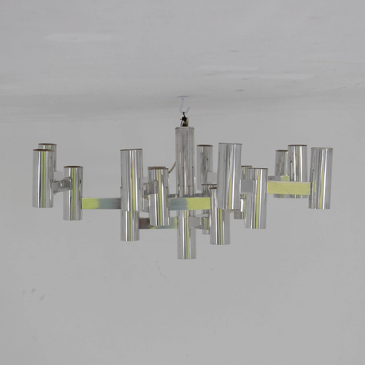 Chrome-plated 19-light ceiling lamp by Sciolari, 1970s 8