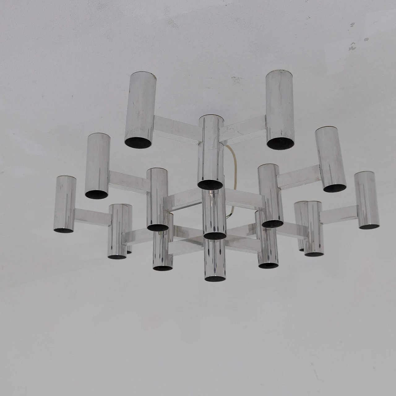 Chrome-plated 19-light ceiling lamp by Sciolari, 1970s 10