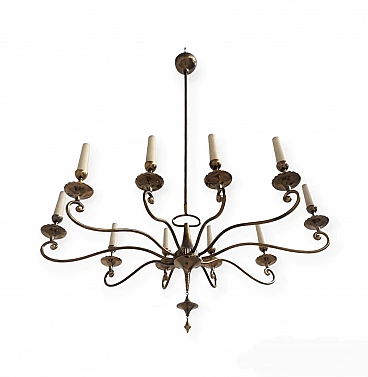 Ten-light brass pendant lamp, 1950s